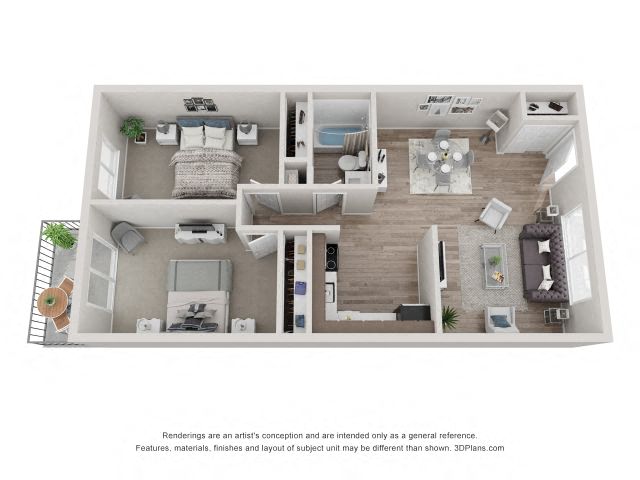 Floor plan for 2 beds, 1 bath, 850 sqft